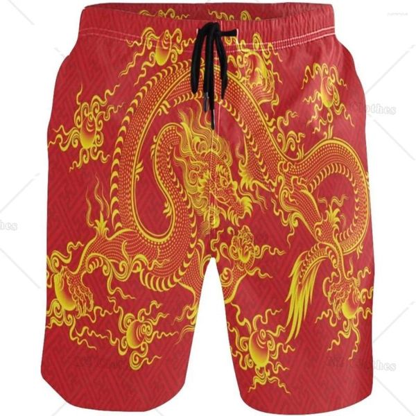 Shorts masculinos Chinese Gragon Design Novidade Beach Board Quick Dry Swim Trunks com forro de malha e bolso para festa de férias