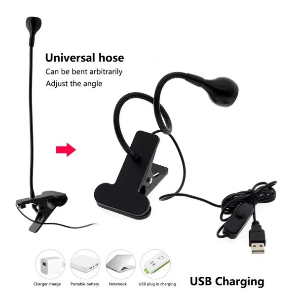 3W USB -светодиодная лампа с зажимом гибкая настольная лампа для чтения книги Управление Управление.