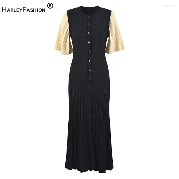 Abiti da festa Design elegante Manica svasata europea Maxi Abito lungo da donna in maglia Abito estivo di classe chic da donna Abbigliamento da strada Qualità di lusso