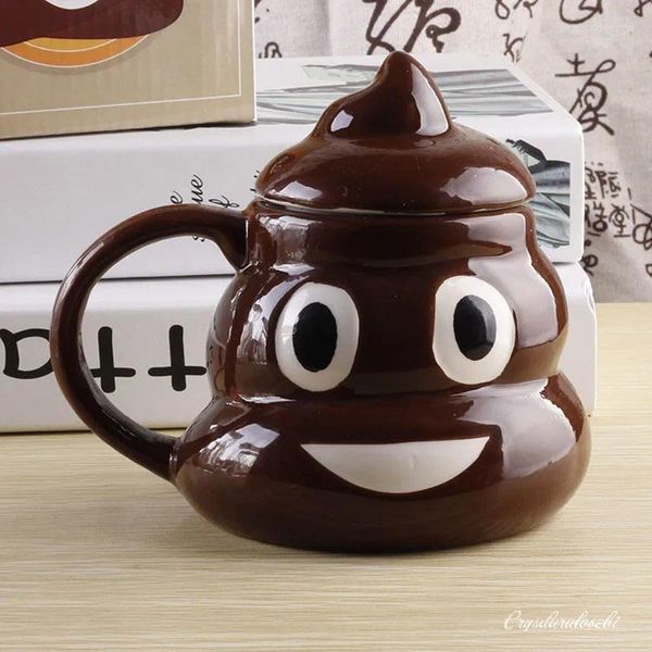 Tazze Cartoon Sorriso Cacca Tazza Tè Tazza da caffè Divertente Umorismo Regalo 3D Mucchio di con impugnatura Coperchio Articoli per ufficio da 400 ml