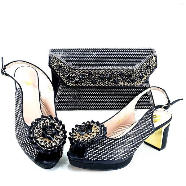 Kleid Schuhe Haniye Party Hochzeit und Taschen Set Sandalen mit klobigem Absatz Edle italienische passende Tasche für Damen