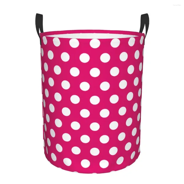 Sacos de lavanderia rosa e branco bolinhas padrão cesta dobrável roupas brinquedo cesto de armazenamento para crianças berçário