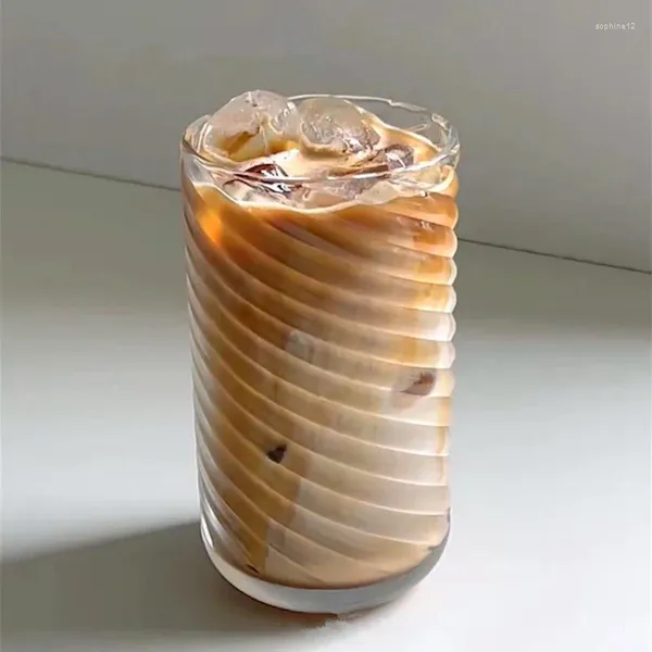 Bicchieri da vino Tazza in vetro filettata Caffè americano Soda Acqua frizzante Latte Colazione Miscelazione
