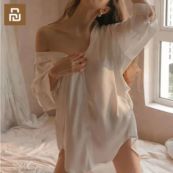 Kontrolle YouPin Sexy Pyjamas für Frauen Sommerdünn Hemd Großgröße Satin weiße lange Dessouskleid Versuchung dünner Highend Nightling