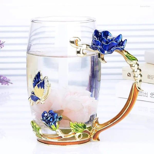 Canecas Beleza e novidade esmalte xícara de café caneca flor chá copos de vidro para bebidas frias colher conjunto perfeito presente de casamento