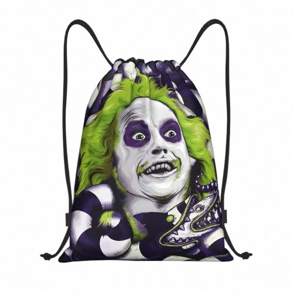 Horror Ghost Beetlejuice Kordelzug Rucksack Frauen Männer Sport Gym Sackpack Faltbare Comedy Fantasy Film Training Bag Sack f0gb #