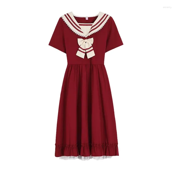 Abiti da festa Estate Kawaii Moda Abito da marinaio Donna Ragazze adolescenti Lolita Giapponese Carino Cosplay Allacciato con fiocco Manica corta Rosso