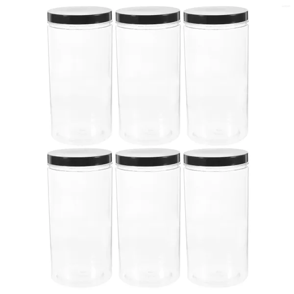 Vasos 6pcs frasco de armazenamento de plástico com tampa reutilizável recipientes de alimentos herméticos doces canister