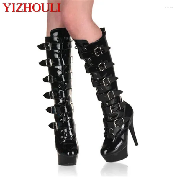 Scarpe da ballo nere sexy con tacco alto 15 cm e stivali cool di grandi dimensioni plotone di bellissimo modello alto