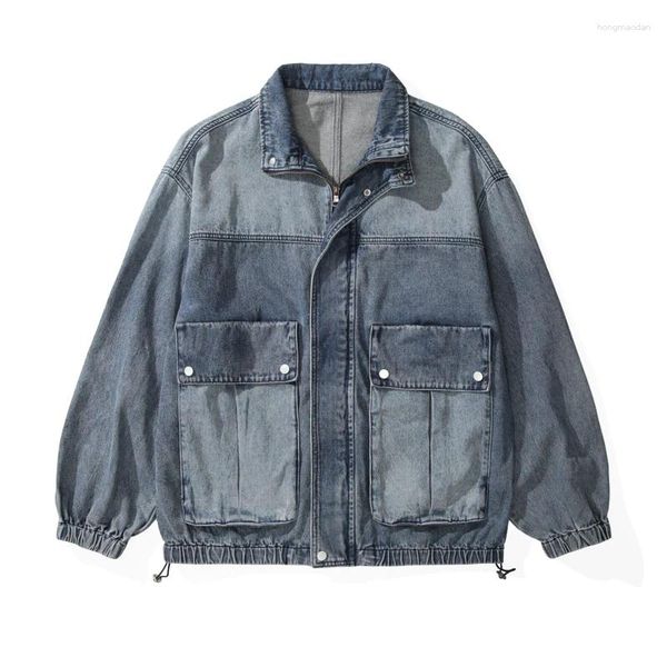 Giacche da uomo Primavera Autunno Uomo Tasca Splice Moda Streetwear Allentato Casuale Vintage Giacca cargo in denim Cityboy Cappotto teenager Capispalla da cowboy