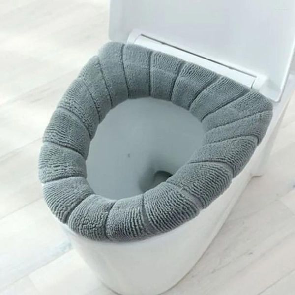 Cuscino rotondo da 30 cm per WC da bagno, morbido e lavabile, tappetino riscaldato invernale, copertura per sgabello elasticizzato, grigio