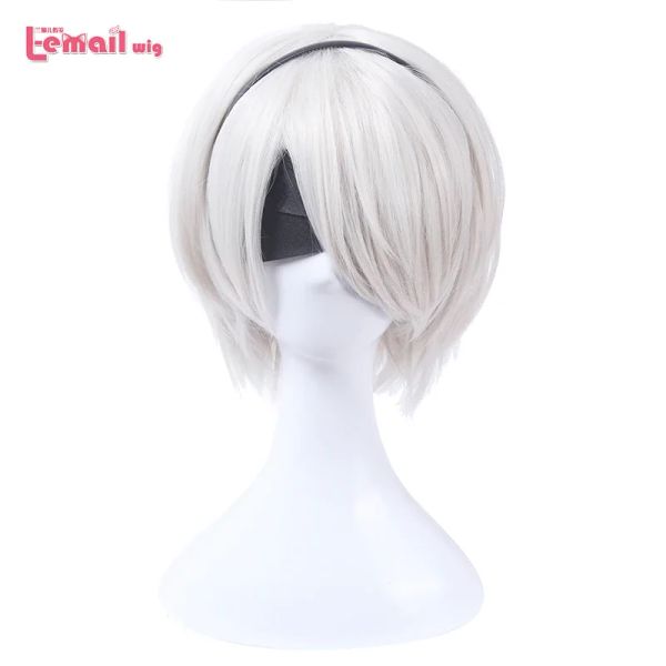 Perucas lemail peruca nier automatas 2b 9s cosplay perucas brancas curtas masculinas cosplay perucas halloween resistente ao calor cabelo sintético no.2 tipo b