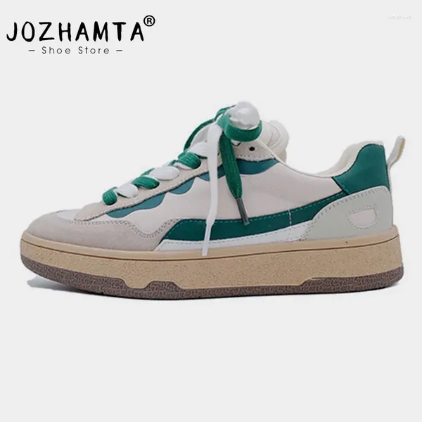 Scarpe casual JOZHAMTA Taglia 35-40 Sneakers da donna Scarpe basse in vera pelle Metallizzata Argento Oro Stringate Tennis elastico Atletico