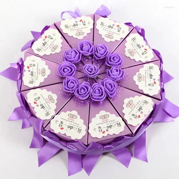 Confezione regalo 10 pezzi / set Scatole a forma di torta dolce Scatola di immagazzinaggio di caramelle nuziali Contenitore di alimenti Regali Sacchetto di carta Bomboniere Forniture per feste 2 dimensioni