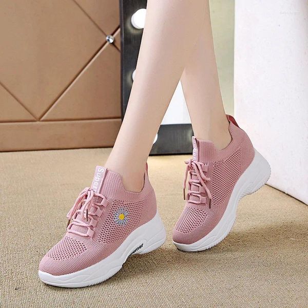 Casual Schuhe Kleine Chrysantheme Muster Turnschuhe Sommer Herbst Niedrigen Ferse Damen Keile Plattform Weibliche Dicken Boden Trainer