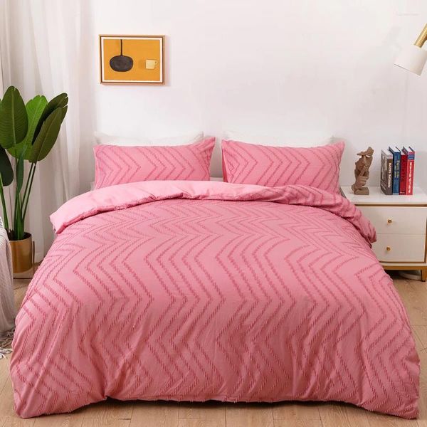 Set biancheria da letto Set letto matrimoniale rosa fantasia ondulata tinta unita king size