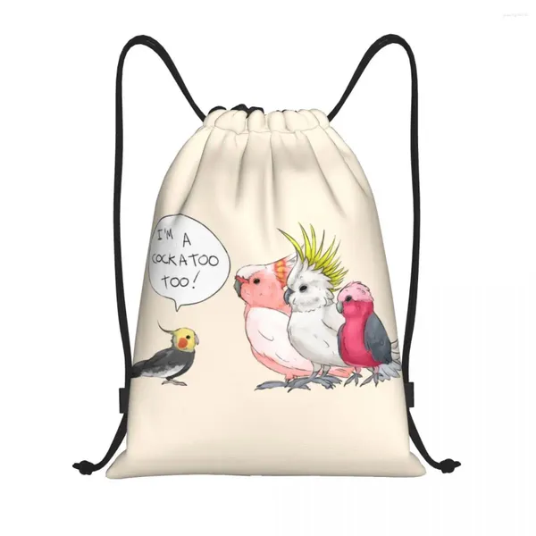 Sacos de compras Engraçado Cockatoo Cockatiel Drawstring Bag Mulheres Homens Dobrável Esportes Ginásio Sackpack Papagaio Aves Mochilas de Armazenamento