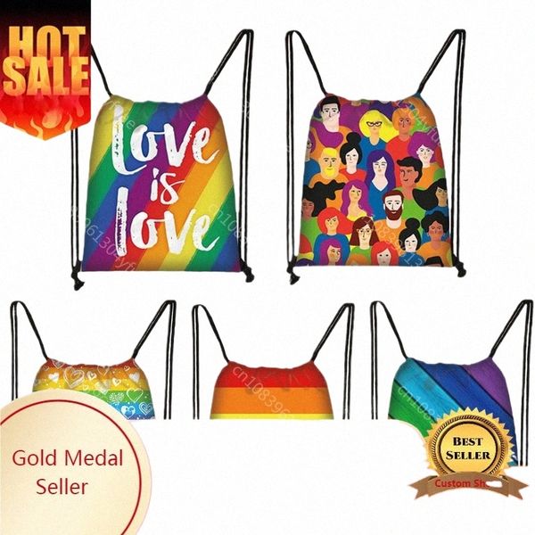 Love Is Love Rainbow Рюкзаки Lgbt Gay Lesbian Drawstring Bag Мужской и женский рюкзак Dab Rainbow Unicorn Сумки для хранения подарков B2qe #