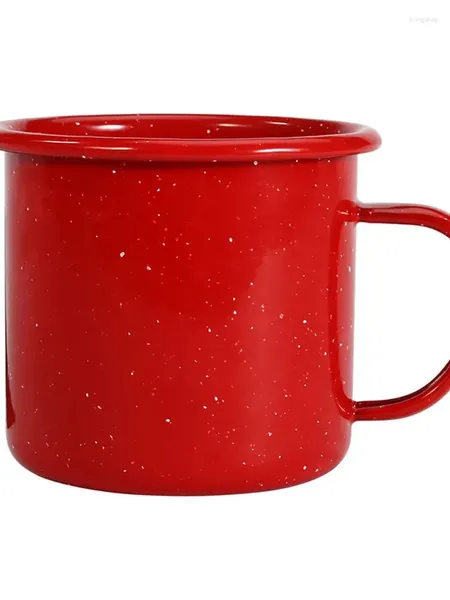 Tazze Tazza smaltata con bordi arrotolati Festiva Fiocco di neve rosso Puntini bianchi Tazza Teiera in ferro 9 cm