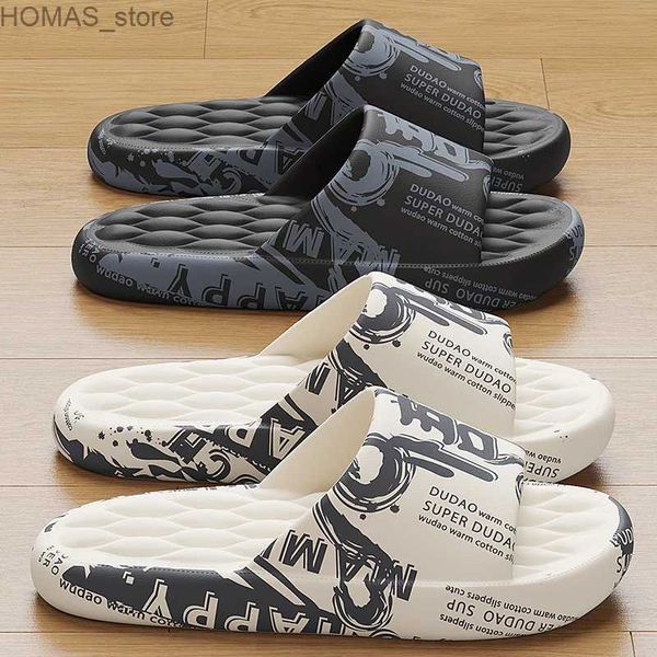 scarpe da casa QYCKABY 2024 Moda Uomo diapositive Cool Nero Bianco Slide Scarpe stile cinese modello di stampa EVA Pantofole antiscivolo Sandali da uomo Y240401