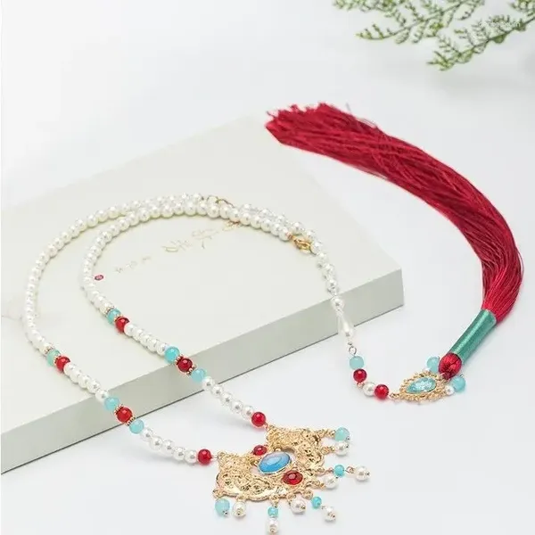 Anhänger Halsketten Geschenk Hanfu Halskette Mit Fransen Langlebigkeit Schloss Ornamente Retro Nationalen Stil Goldenen Weiblichen Trend