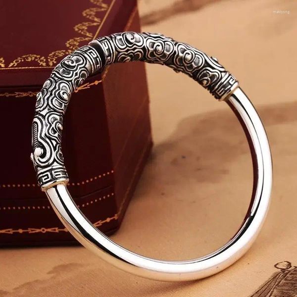 Bangle Golden Cudgel Pulseira Masculina Prata Esterlina 999 Forte Abertura Retro Xiangyun