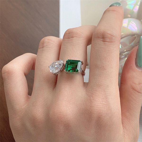 pera quadrata verde diamante anelli smeraldo per donna argento sterling 925 amore anello firmato donna 8A zirconi gioielli di lusso outfit quotidiano confezione regalo apertura regolabile