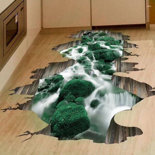 Adesivos de Parede Prático Adesivo de Chão 3D Stream Removível Mural Decalques Arte para Banheiro Sala de estar Decoração de Casa Papel de Parede