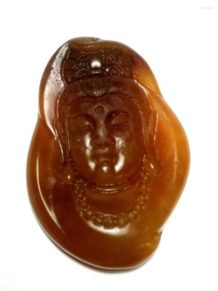 Estatuetas decorativas China Huanglong Jade Handwork Guan Yin Buddha Estátua Pingente Colar Decoração