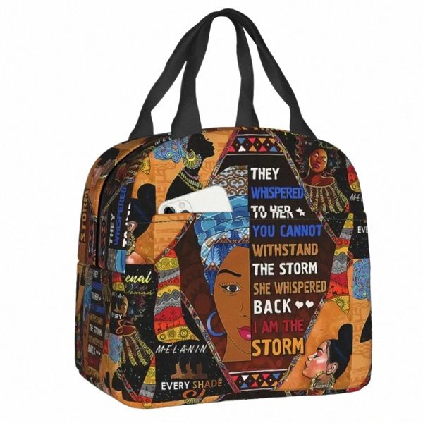 Mulheres africanas American Black Girl Lunch Bag Quente Frio Lanches Isolados Lancheira para Crianças Trabalho Escolar Food Picnic Tote Bags 97Ds #