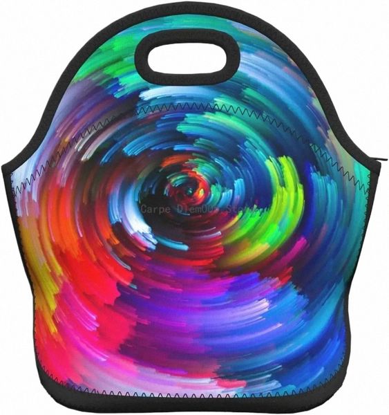 bunte Regenbogen-Spiral-Neopren-Lunchtasche/Lunchbox/Lunch-Tasche/Picknicktaschen, isolierter Kühler, Reise-Organizer, Schule, Arbeit, Büro W5jH#