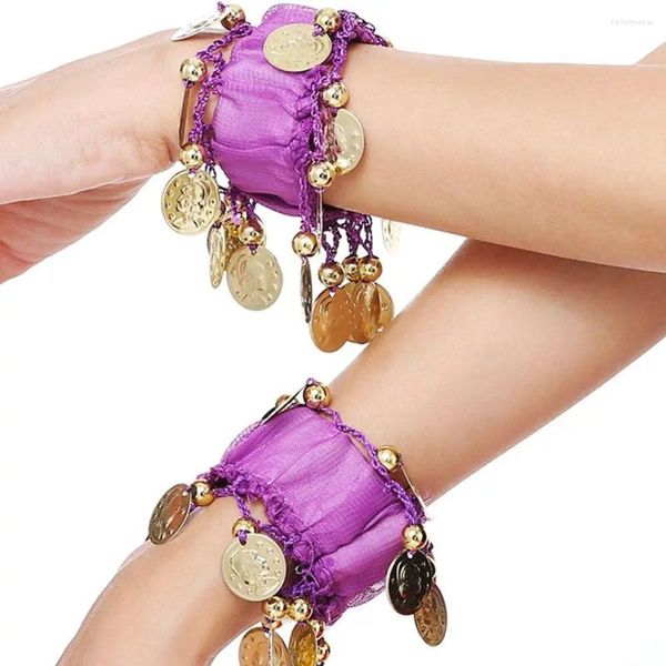 Charme pulseiras chiffon barriga dança punhos individualidade chapeamento frisado moedas suspensas ajustável feminino