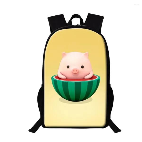 Schultaschen, Wassermelonen-Schwein-Tier-Rucksäcke, Cartoon-Druck, für Kinder, Grundschüler, für Teenager, Jungen und Mädchen, 16-Zoll-Büchertaschen