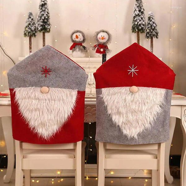 Decorazioni natalizie 1 pezzo Coprisedie Happy Year Decor Cena Cappello da Babbo Natale Berretto da tavolo in tessuto non tessuto con retro rosso