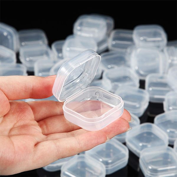 1-50pcs Mini caixa de armazenamento transparente Caixa de plástico quadrado Brincos de jóias embalagens de armazenamento de pó de pó de pó Organizador Universal Organizador