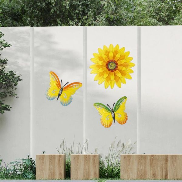 Decorazioni da giardino 3 pezzi Decorazioni da parete con girasole Farfalle in metallo 3D Sculture sospese colorate