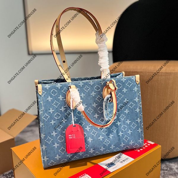 24SS Damen Luxurys Designer Totes Taschen Denim Handtasche Klassische Blumen Umhängetasche Damenhandtaschen mit Original Staubbeutel Schultergurt MM/PM