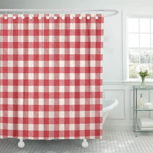 Chuveiro Cortinas Piquenique Vermelho e Branco Xadrez Gingham Mesa Italiana Cortina Impermeável Tecido de Poliéster 72 x 78 Polegadas Conjunto com Gancho