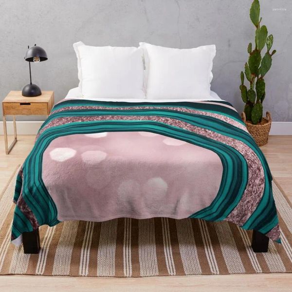 Coperte Agata Verde acqua Oro rosa Blush #1 #astratto #lucido #arredamento #arte Coperta da tiro Divani alla moda Copriletti morbidi e caldi