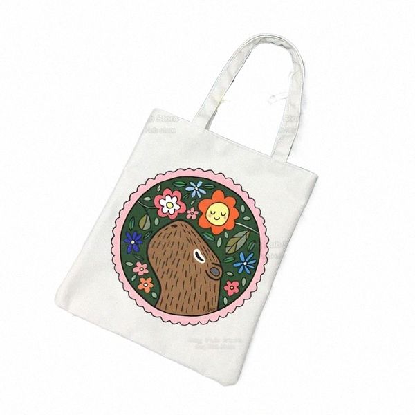 Capybaras kawaii dükkan çanta tuval çanta alışveriş jüt çanta karikatür hayvan sevimli katlanabilir çanta yeniden kullanılabilir çanta alışveriş tuval e3t6#
