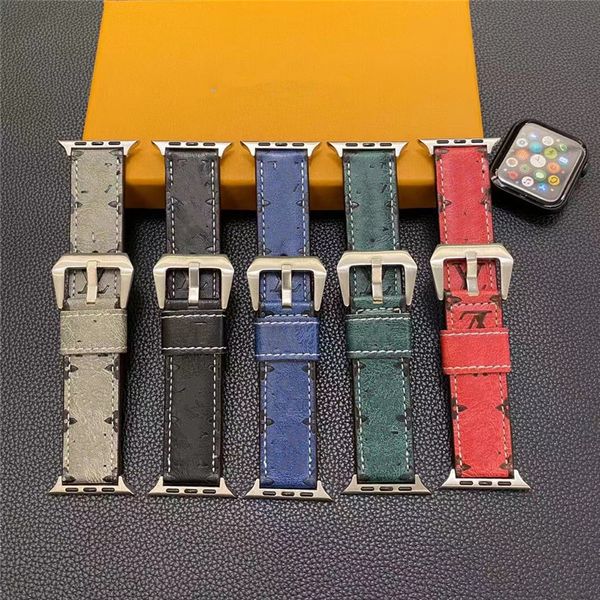 Bandas de padrão de couro em relevo de moda de designer Pulseiras de luxo para pulseiras de relógio 42mm 45mm 41mm 42mm 49mm 44mm 38mm Relógios inteligentes Série 9 8 7 6 5 4 3 Banda