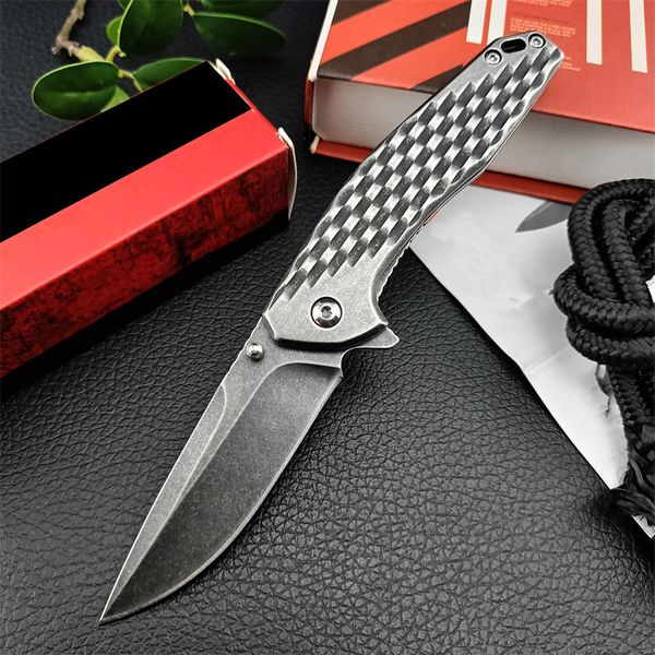 KS Tappet 1353 Coltello tascabile assistito Flipper Lama Drop Point stonewashed Manico in acciaio 420 Coltello pieghevole tattico di salvataggio Coltello da caccia portatile da campeggio 1660 9000