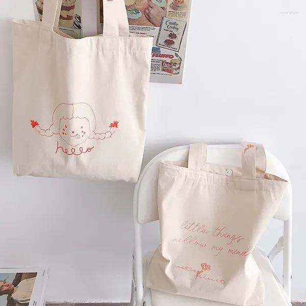 Женская Холстовая Сумка для покупок, женская, милая, для девочек, дизайн вышивки, экологически чистая сумка, женская большая продуктовая сумка