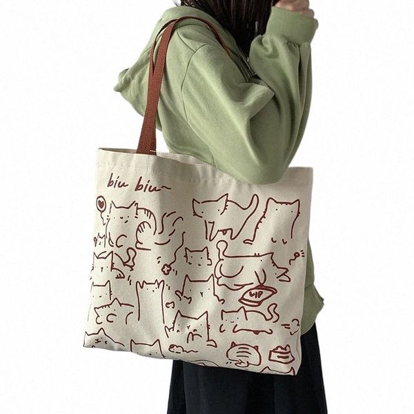 Mara's Dream Canvas Bag Handbag For Women Shopper Tote Bag Fi Designer Bag Estilo Japonês Carto Cute Cat Eco Ombro 89cw #