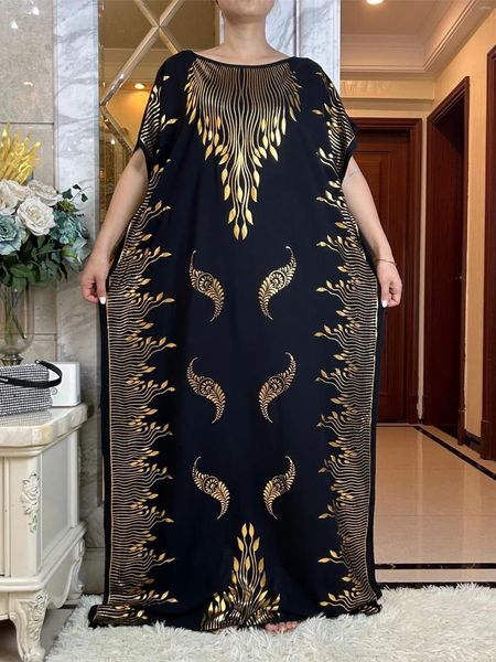 Abbigliamento etnico Dubai Abito estivo a maniche corte Musulmano Dashiki Floreale Stampaggio in oro Cotone Caftano sciolto Lady Maxi Islam Casual Abaya Vestido
