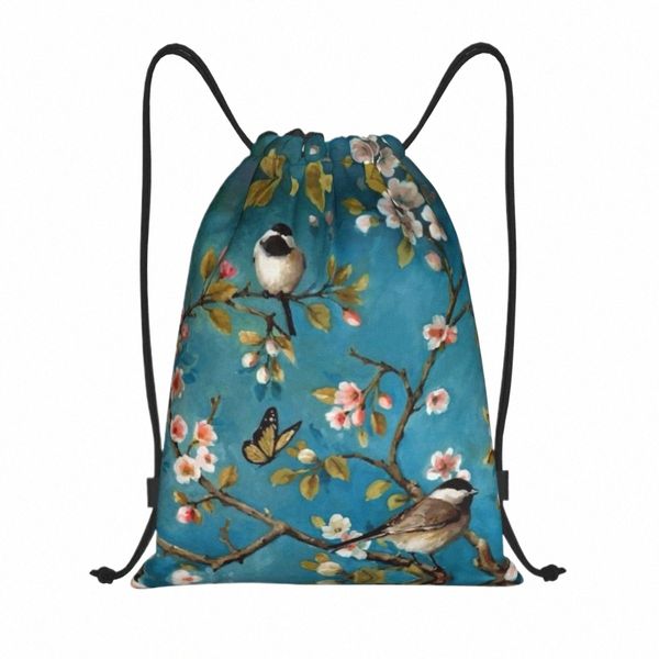 Benutzerdefinierte Nette Vögel Kirschblüte Frs Kordelzug Tasche Frauen Männer Leichte Papagei Vogel Sport Gym Lagerung Rucksack l06s #