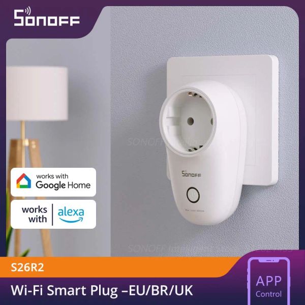 Sonoff de controle S26 EU / BR WiFi plugue sem fio soquete smart plug smart home smart trabalha com Alexa Google Home Ewelink App