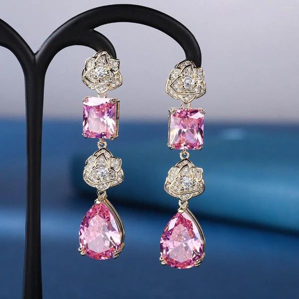 Brincos pendurados joias de luxo tendência camélia flor gota elegante rosa brinco longo presente vintage