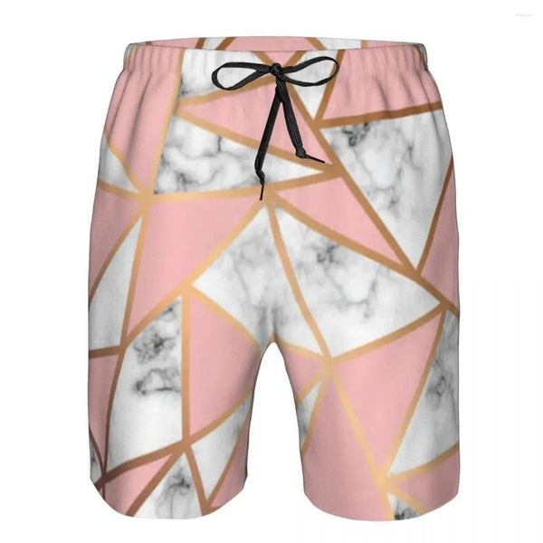 Shorts masculinos maiô praia troncos de secagem rápida mármore dourado linhas geométricas roupa de banho briefs board beachwear