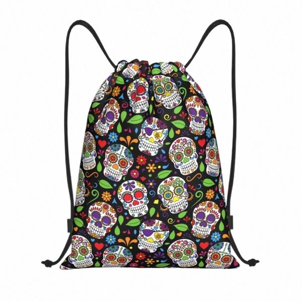 Borse con coulisse modello nero personalizzato Sugar Skull Fr per zaini per negozio Yoga Zaino per palestra sportiva messicana per il giorno dei morti u93t #